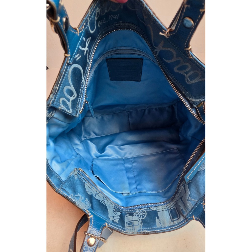 Coach Horse and Carriage Print Tote Bag Blue Jacquard Y2K Vintage F15157 - Picture 13 of 16